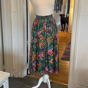 True Vintage 80s Floral and Leopard Print Midi Skirt